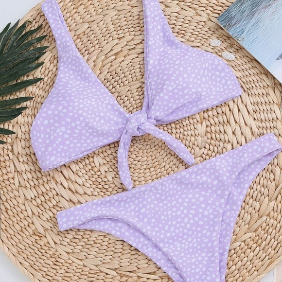 Boho Lilac Purple Leopard Print Dot Cheeky Bikini Swim Beach - Picture 5 of 8